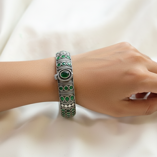 Mahi Silver Looka Alike Bangle  - Green