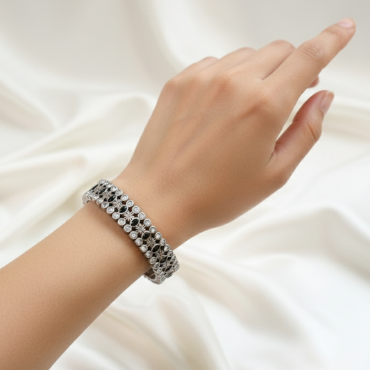 Kripa Silver Look Alike Bangle  Set - Black