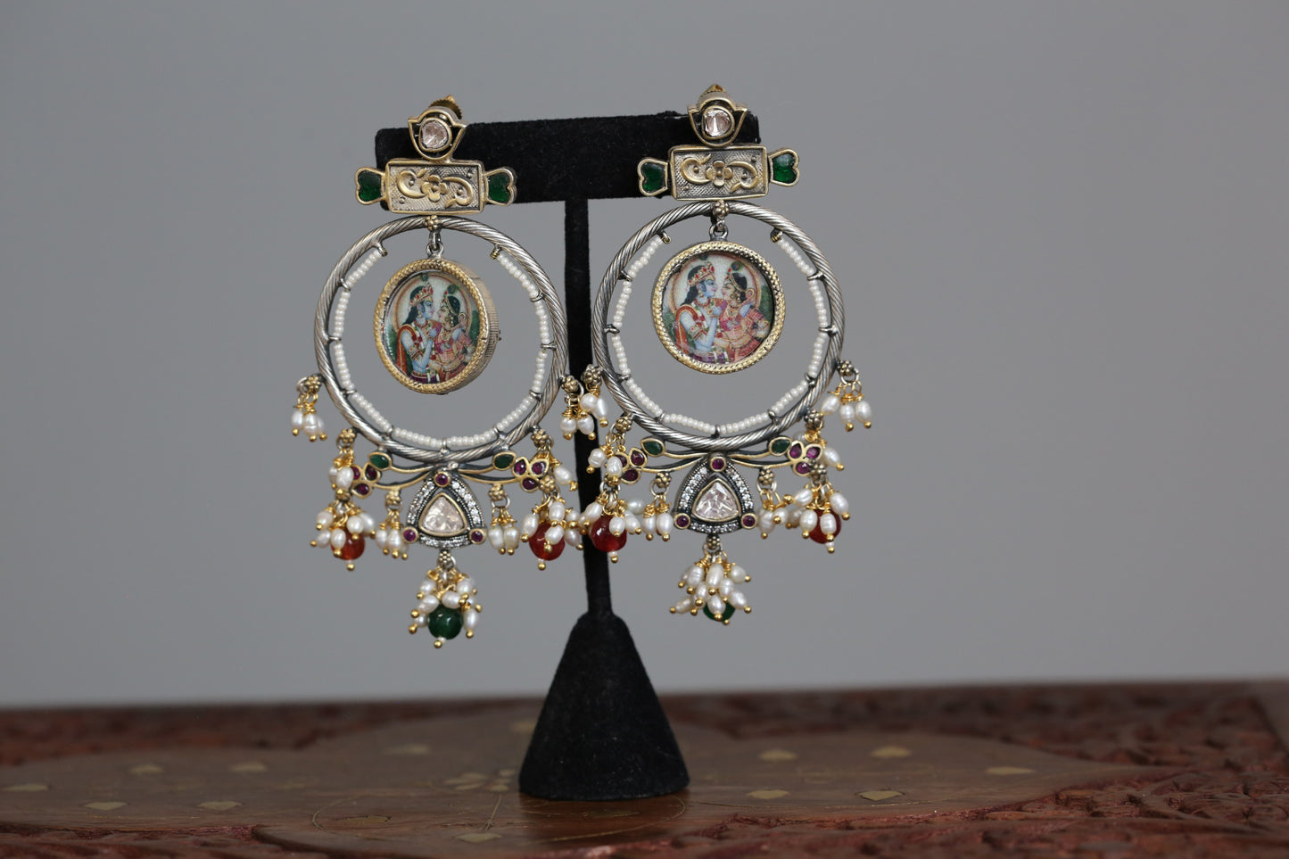 Statement Moissanite Kundan Jadau Chandbaali - Green