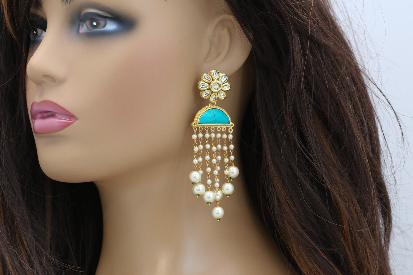 Turquoise Stone Matt Gold Statement Earrings