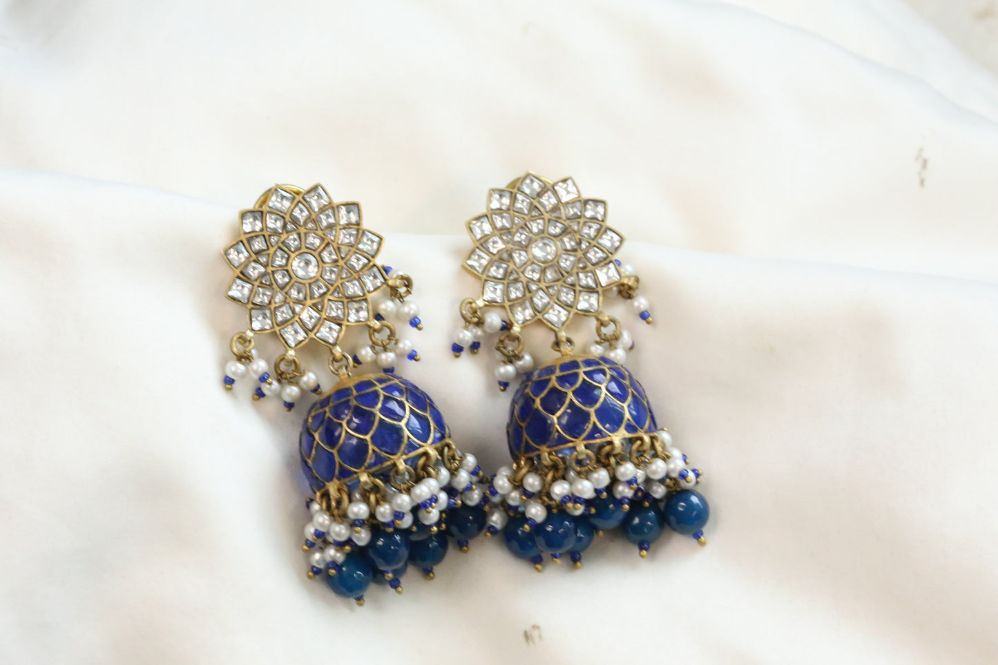 Veera Vintage Gold Takkar Kundan Jhumka - Blue