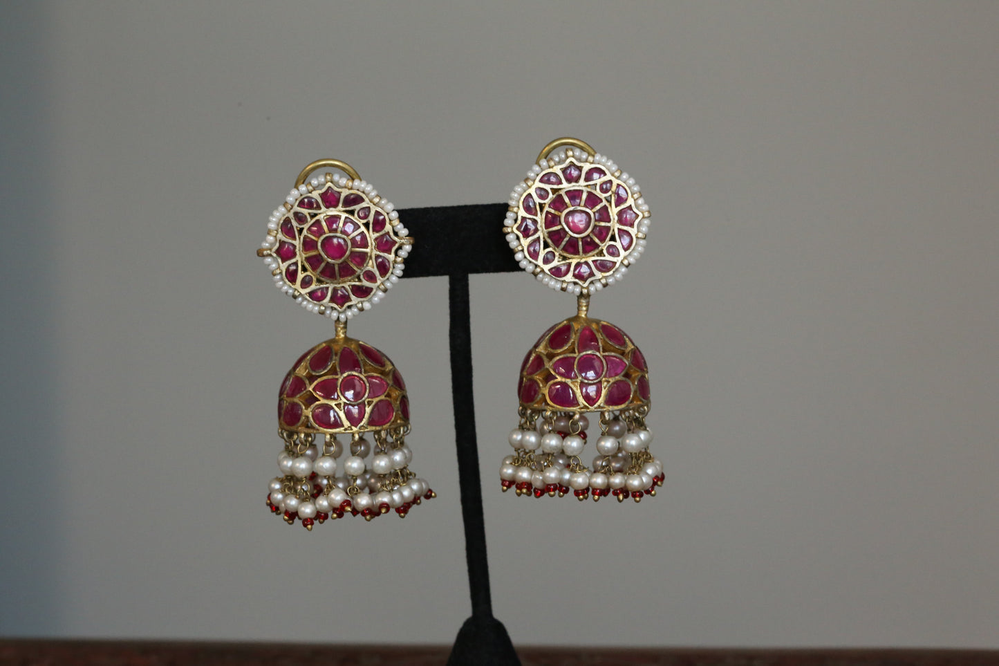 Takkar Kundan Work Ruby Jhumka