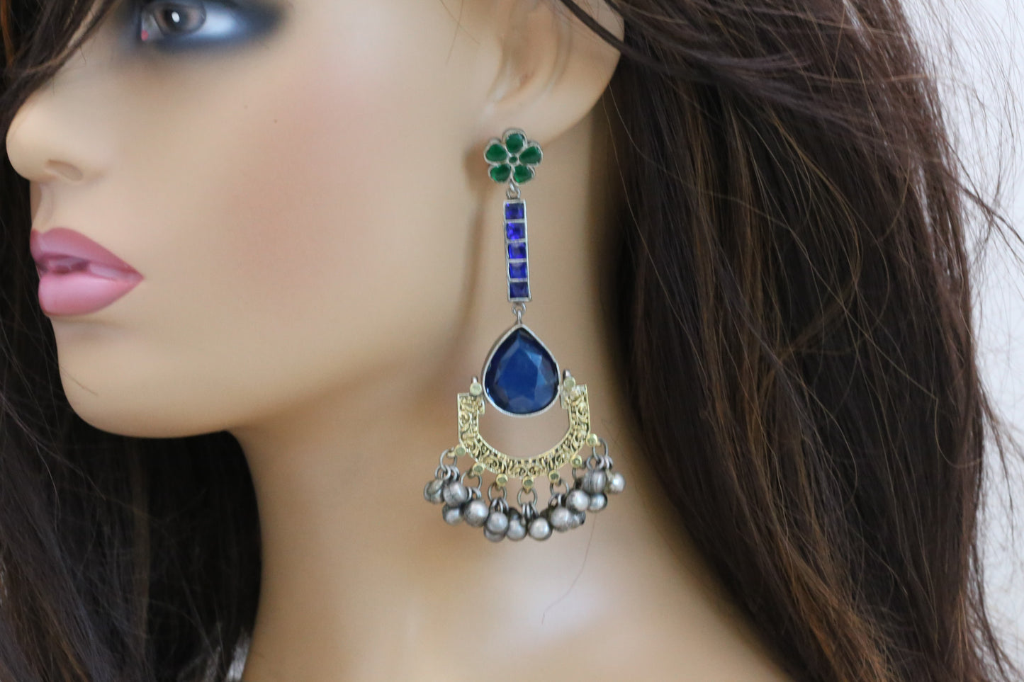 Blue Jadau Fusion Dual Tone Chandbaali - Colors