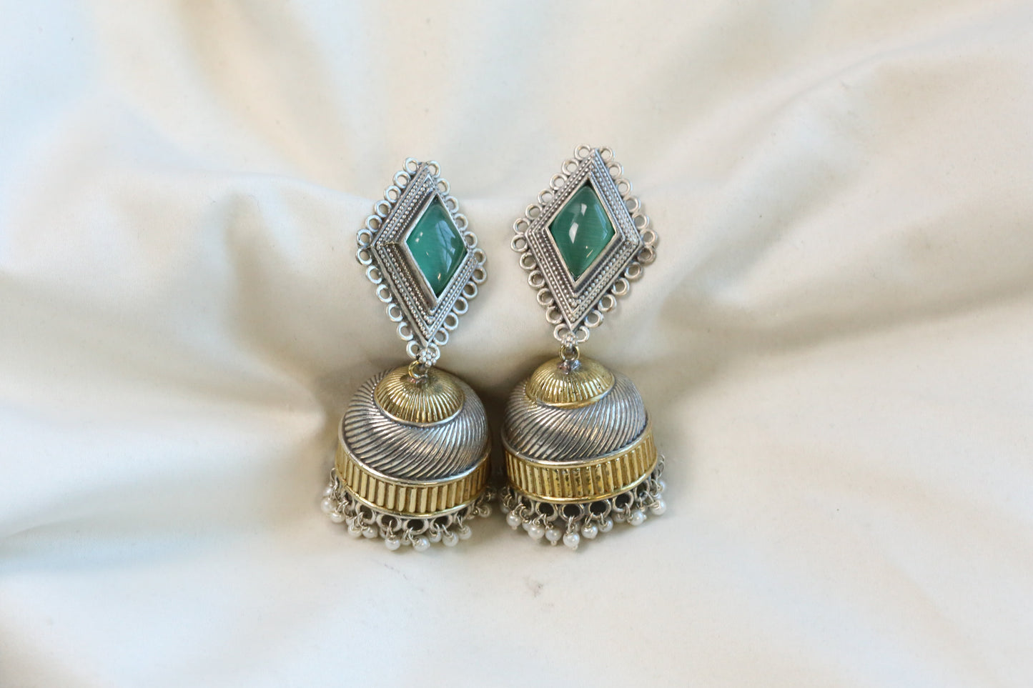 Zara Dualtone Oxidized Jhumka - Mint