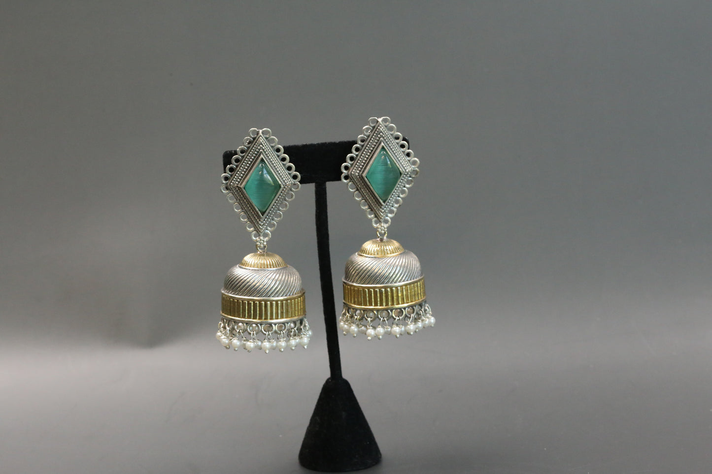 Zara Dualtone Oxidized Jhumka - Mint