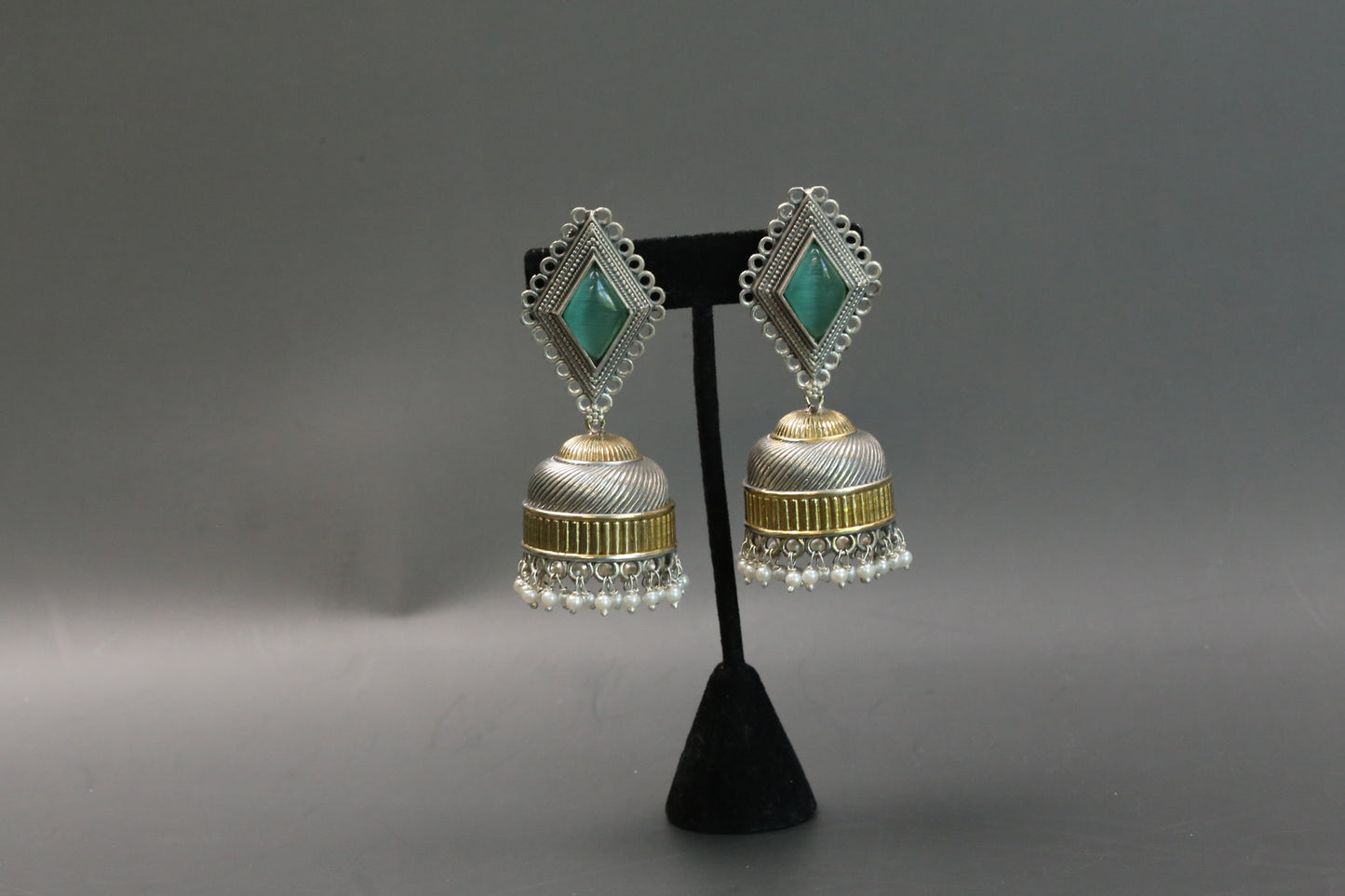 Zara Dualtone Oxidized Jhumka - Mint