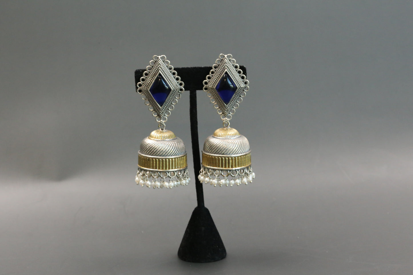 Zara Dualtone Oxidized Jhumka - Blue