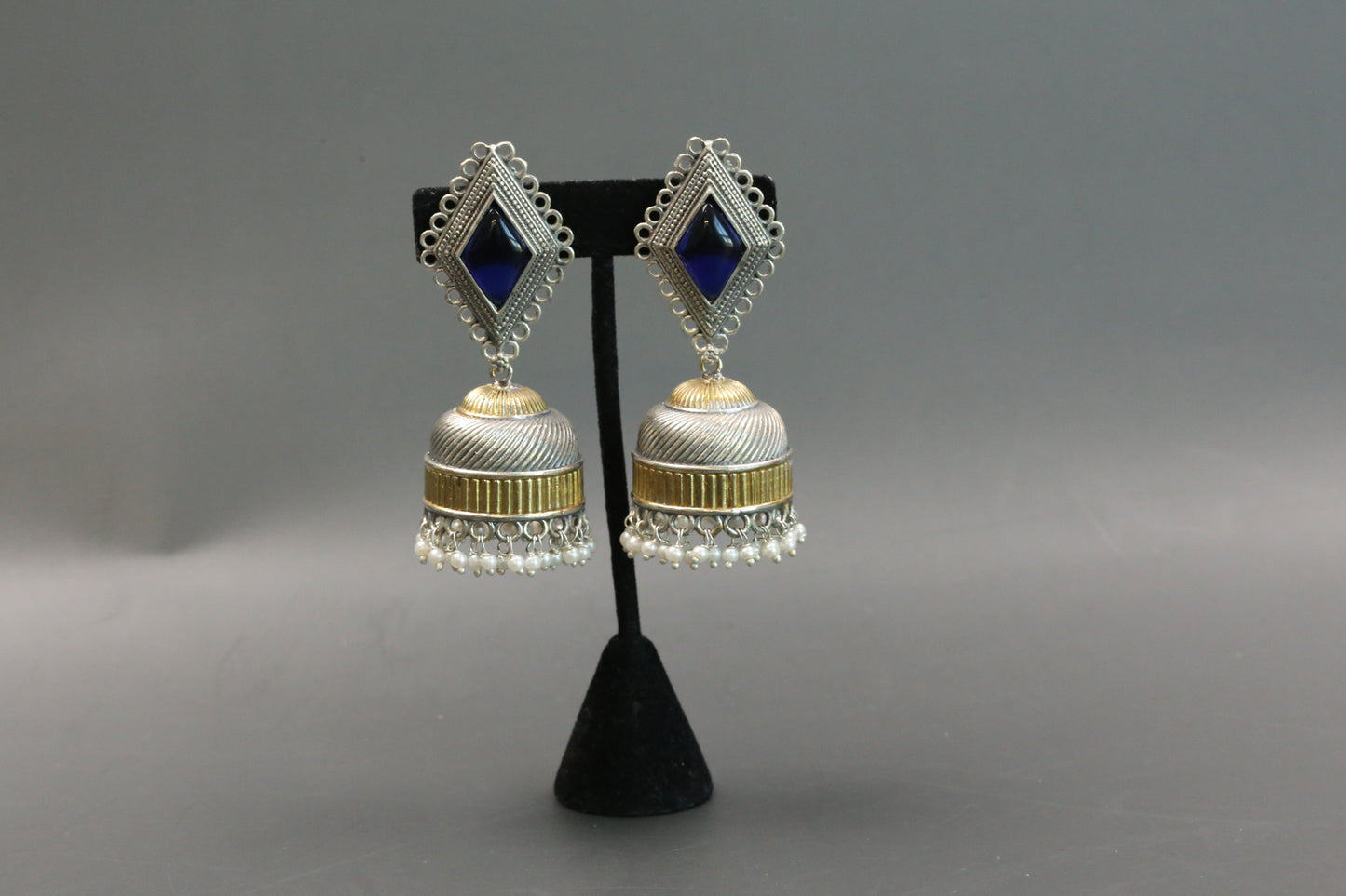 Zara Dualtone Oxidized Jhumka - Blue