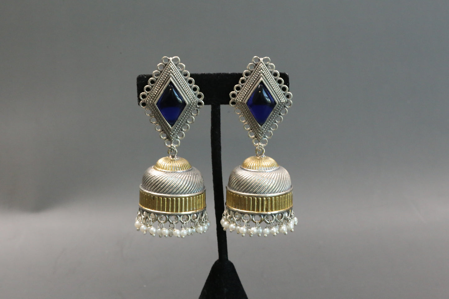 Zara Dualtone Oxidized Jhumka - Blue