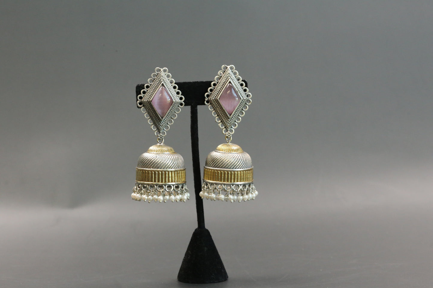 Zara Dualtone Oxidized Jhumka - Pink