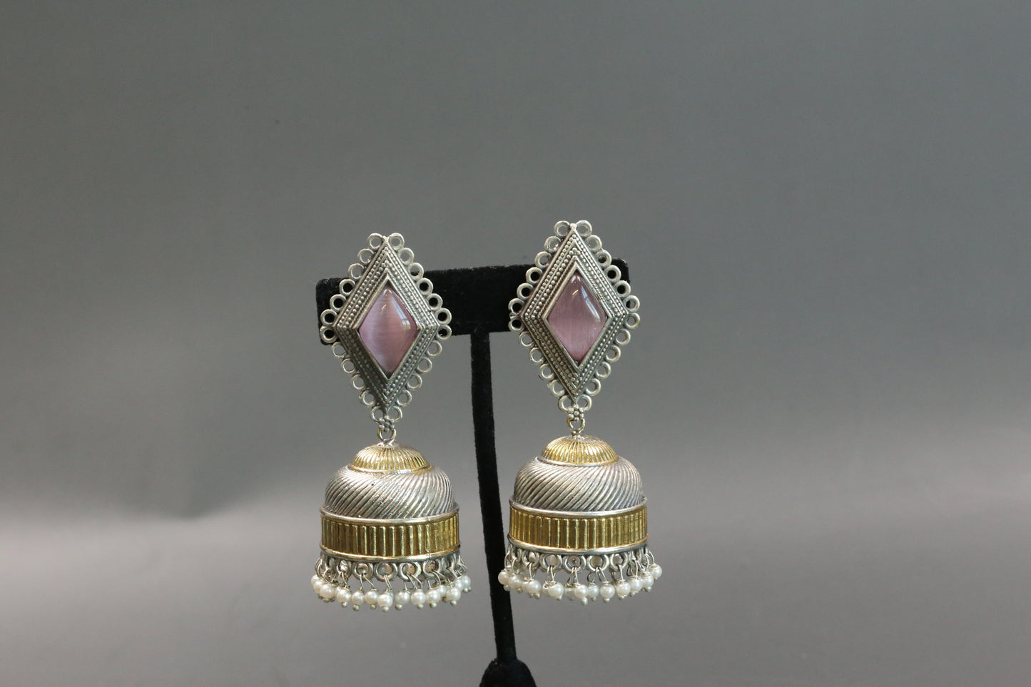Zara Dualtone Oxidized Jhumka - Pink