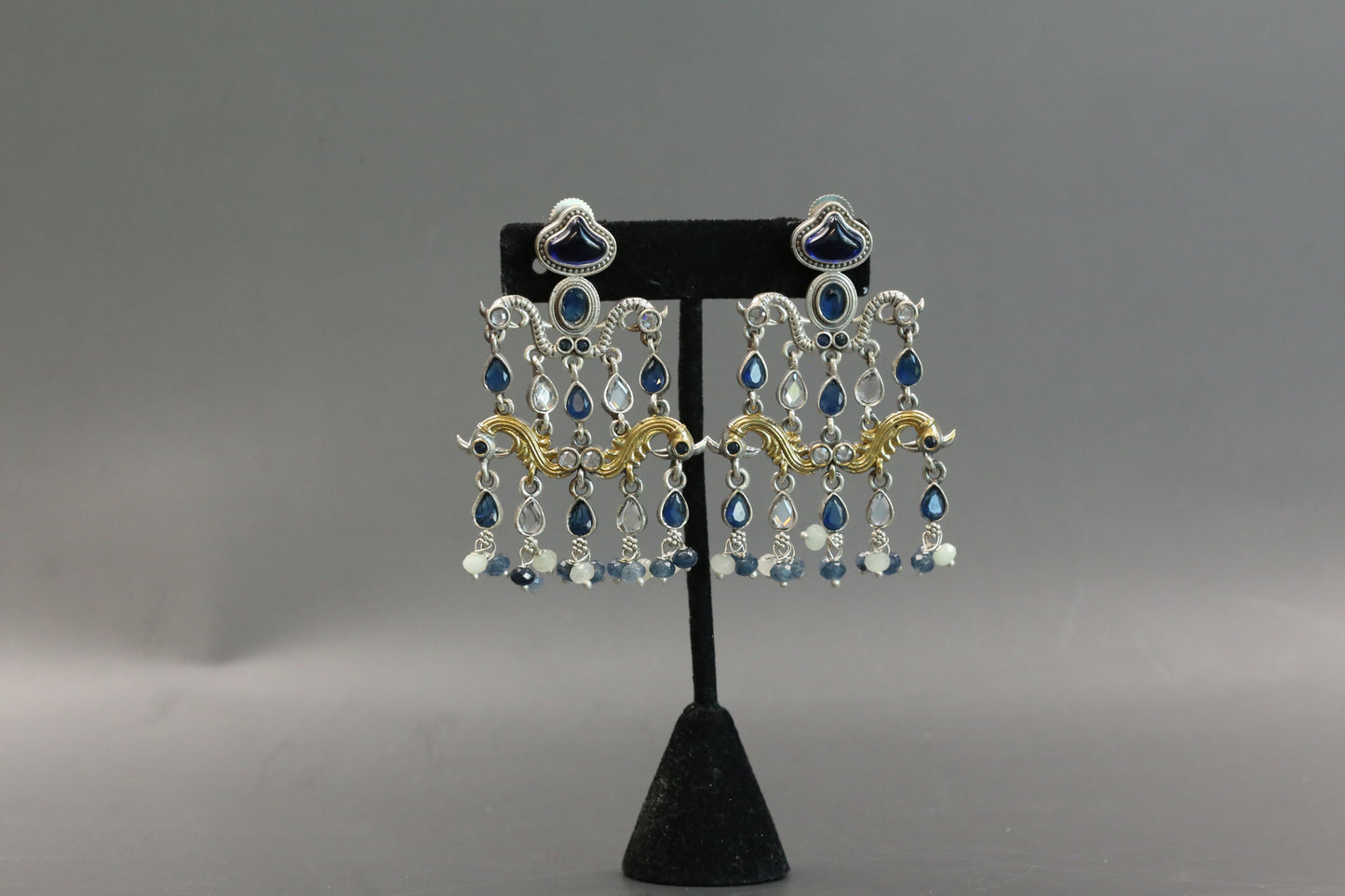 Dhaani Dualtone Pasa Earrings - Blue Clear