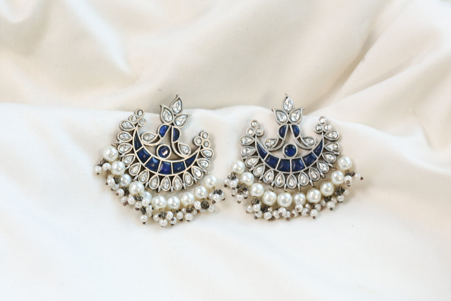 Blue Clear Kundan Chandbaali