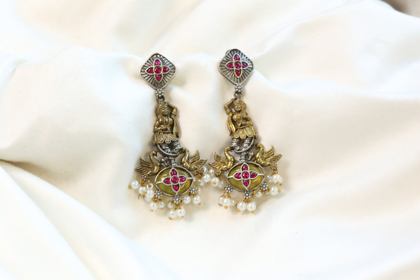 Dancing Girl Fusion Kundan Earrings - Ruby