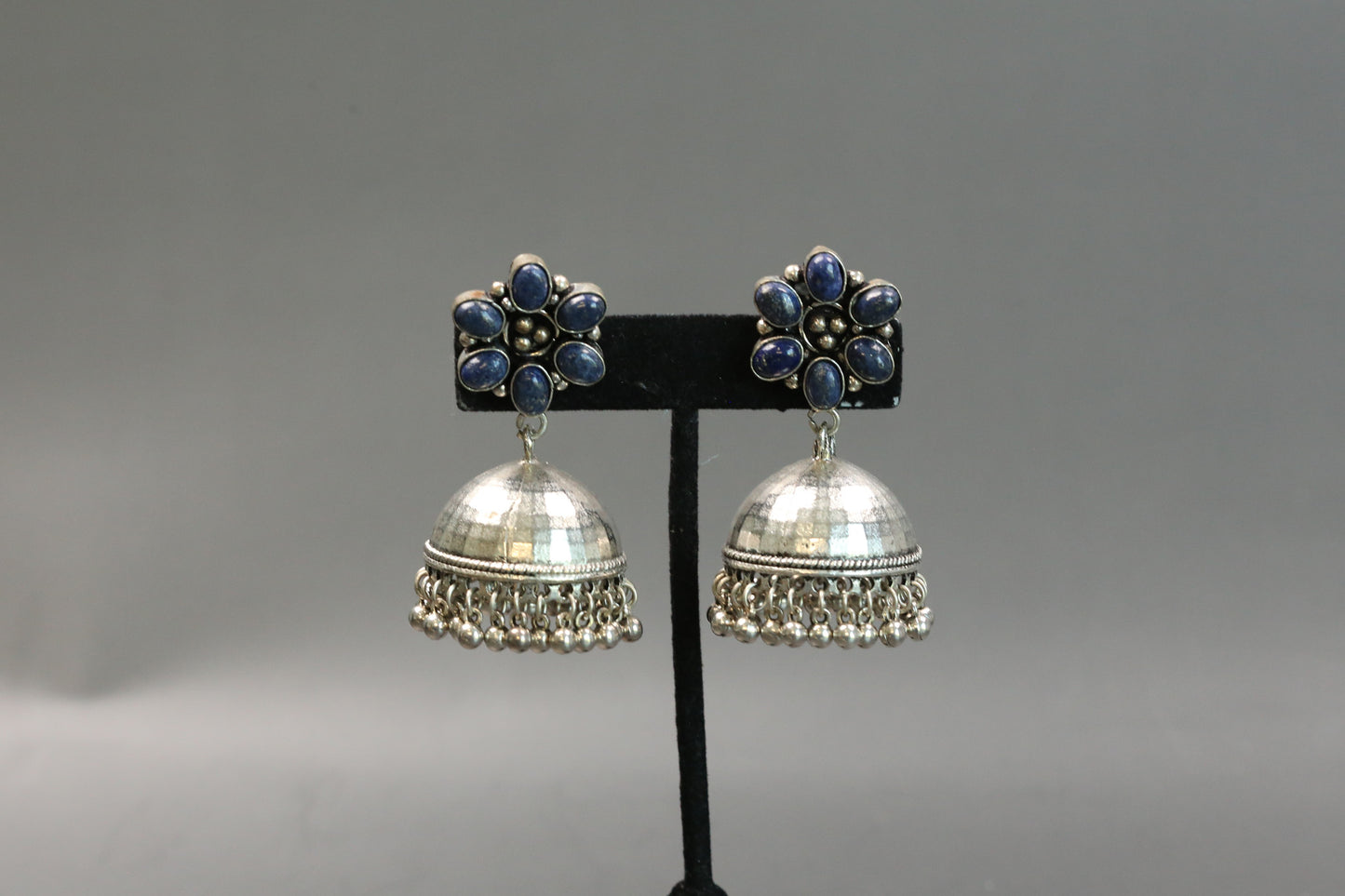 Lapis Silver Tone Jhumka