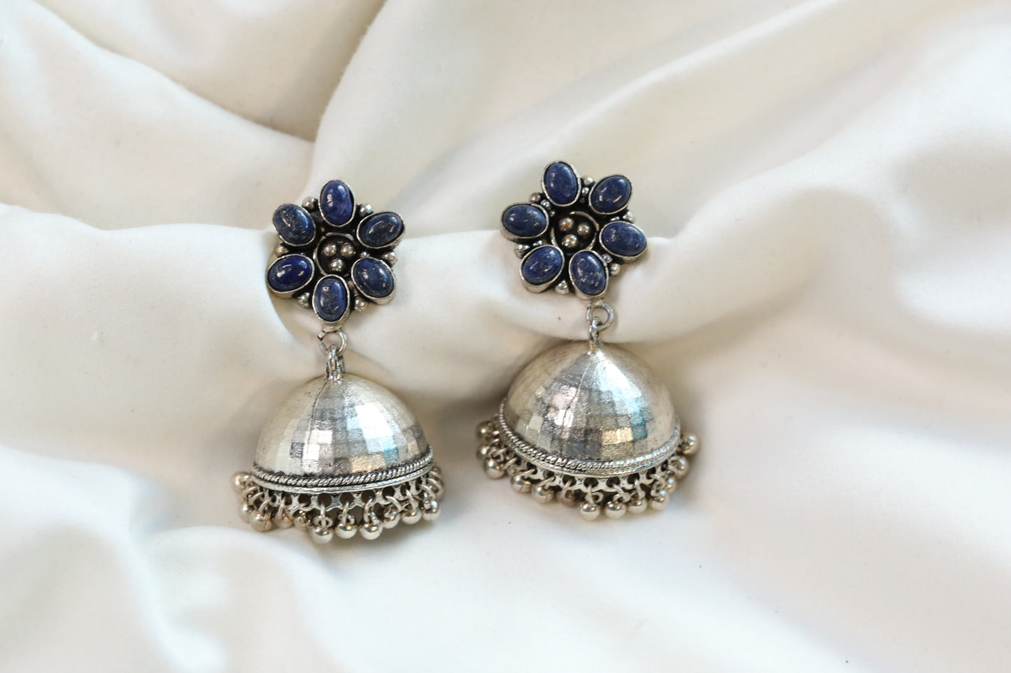 Lapis Silver Tone Jhumka