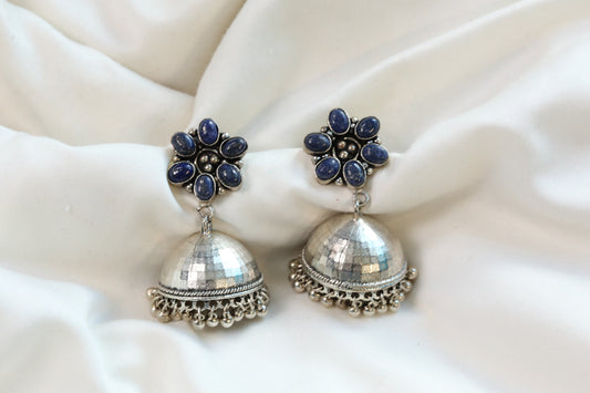 Lapis Silver Tone Jhumka