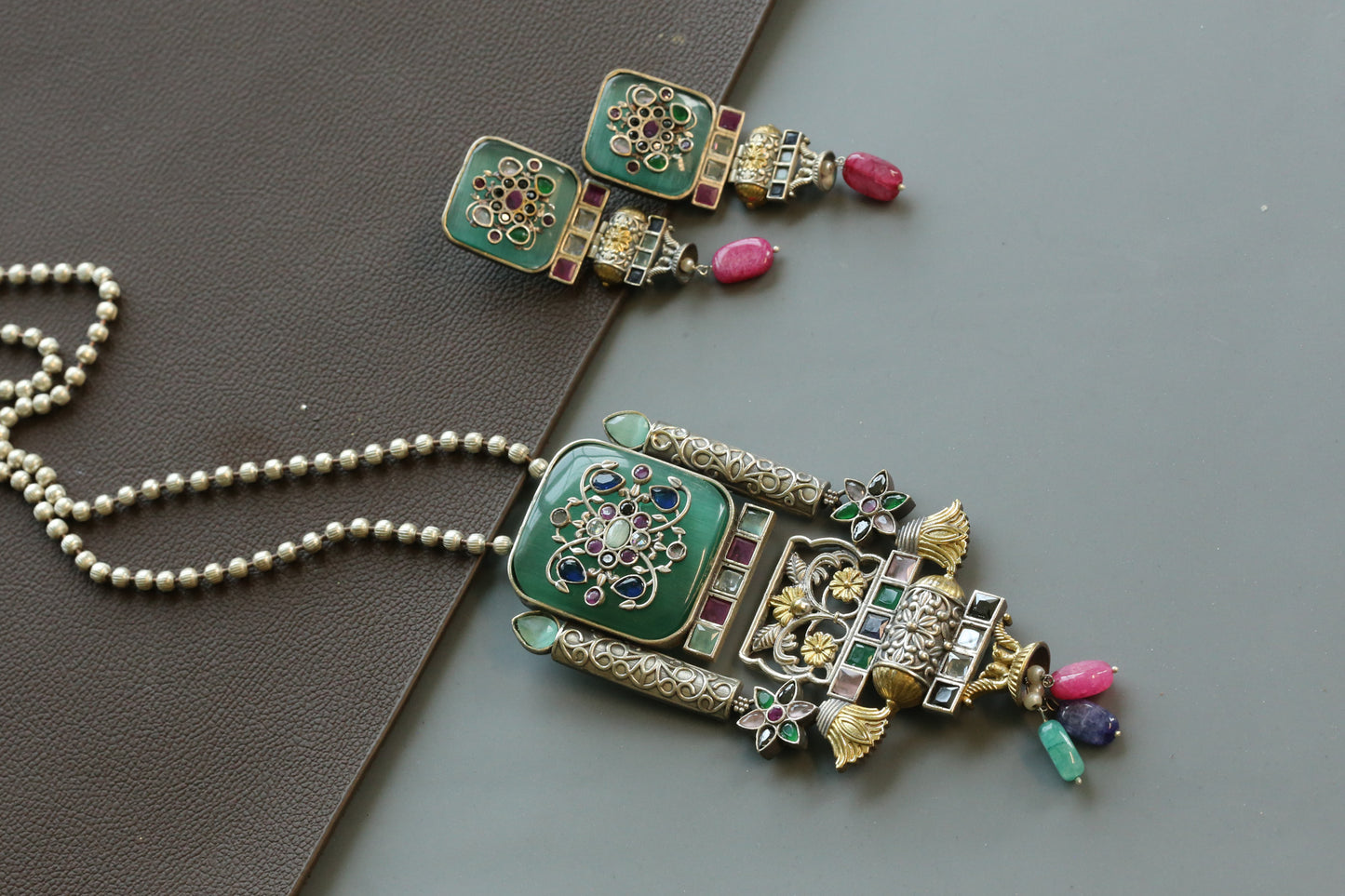 Disha Inlay Work Pendant Set - Mint