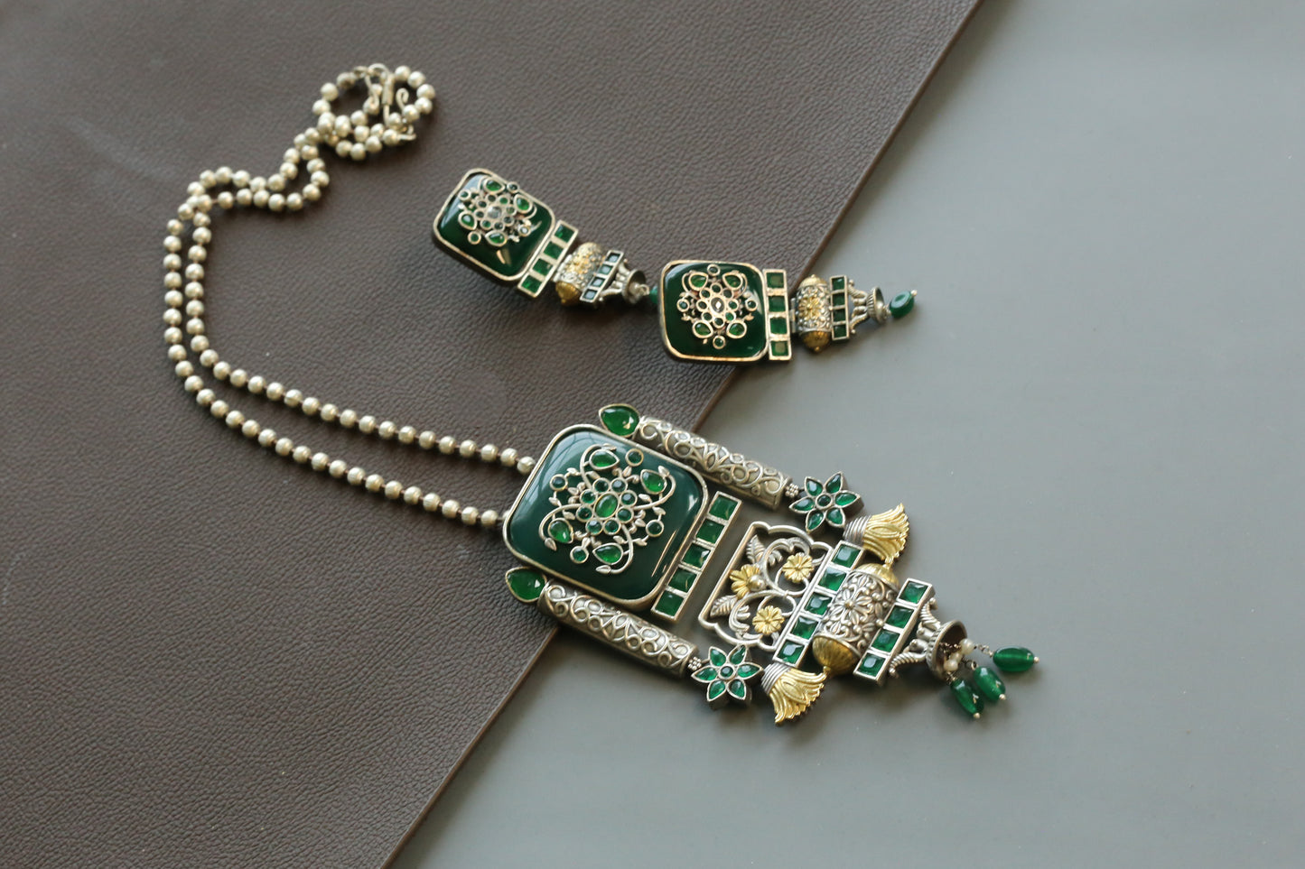 Disha Inlay Work Pendant Set - Green