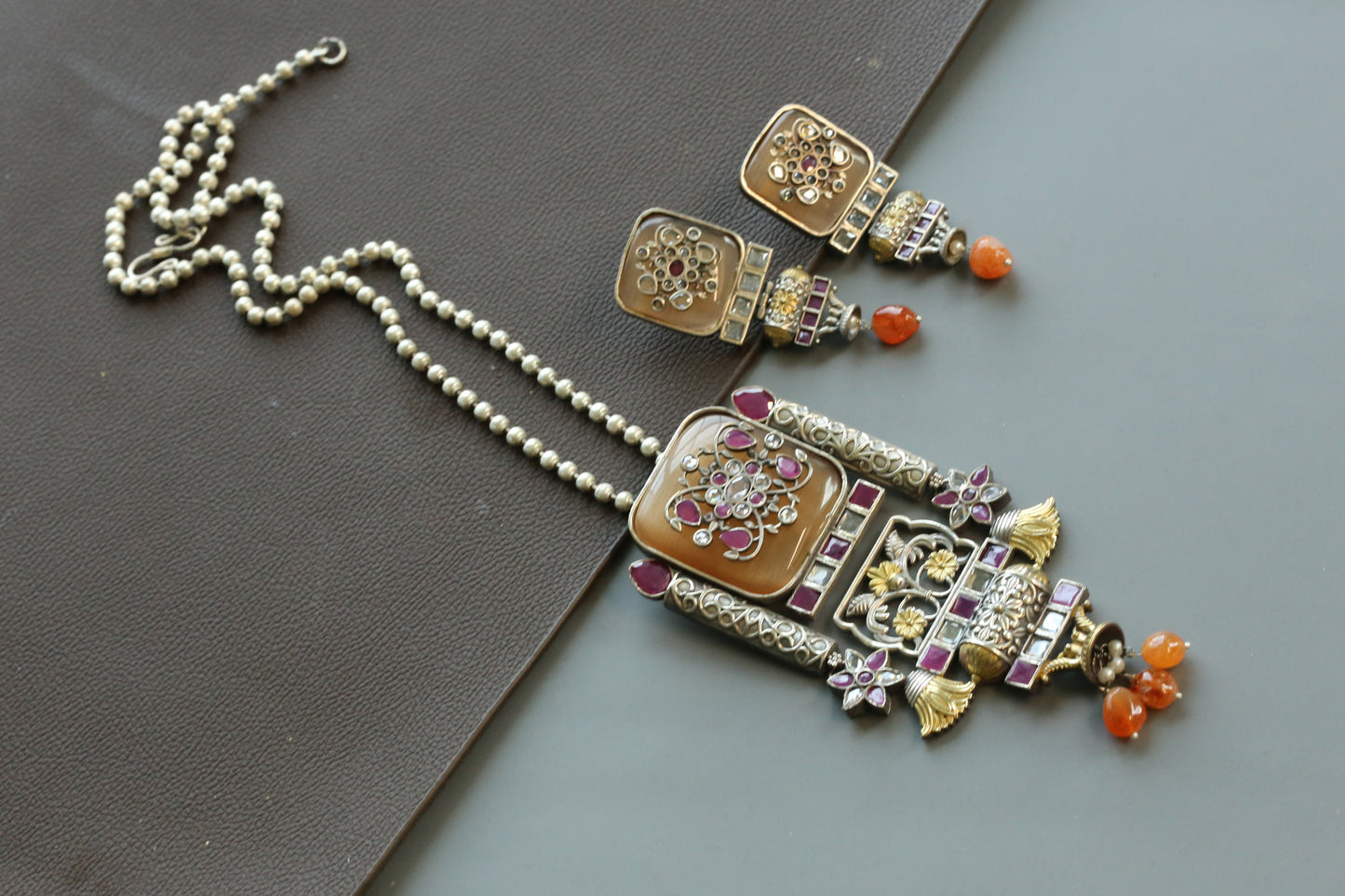Disha Inlay Work Pendant Set - Orange