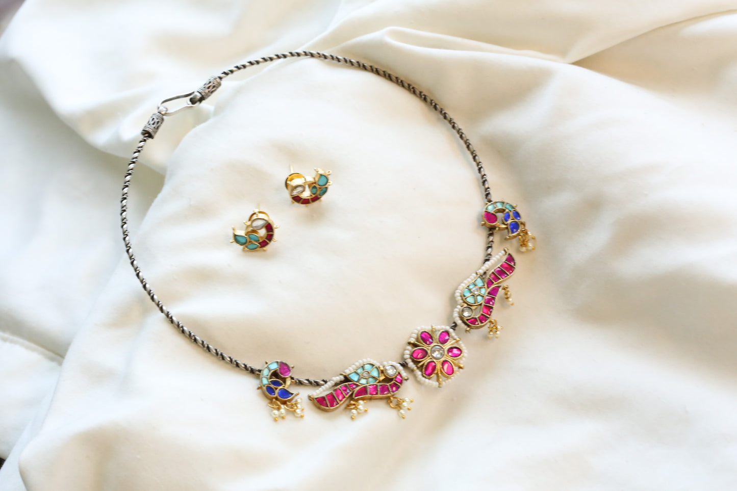 Naina Silver Look Dual Tone Kundan Necklace Set - Style 3