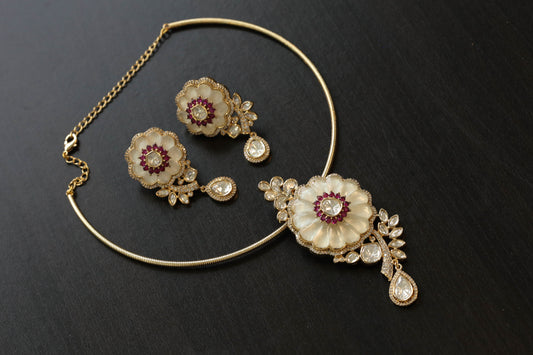 Ivory & Uncut Polki Hasli Set - Ruby (103-43)