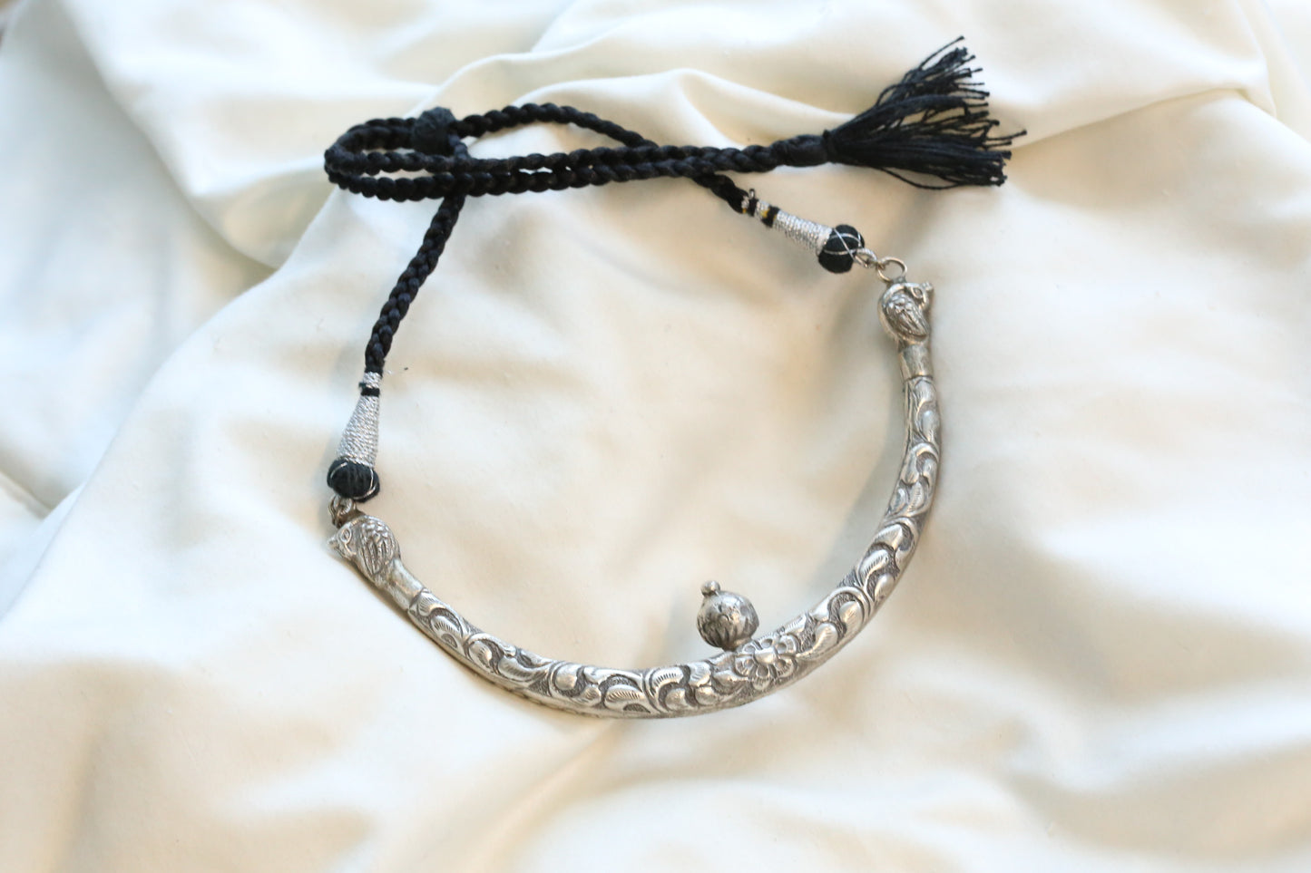 Silver Look Oxidized Hasli Necklace