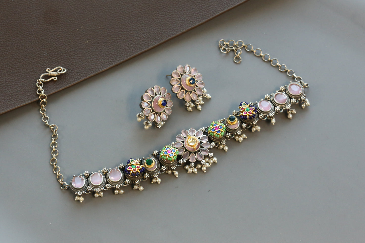 Kundan Fusion Pink Choker Set