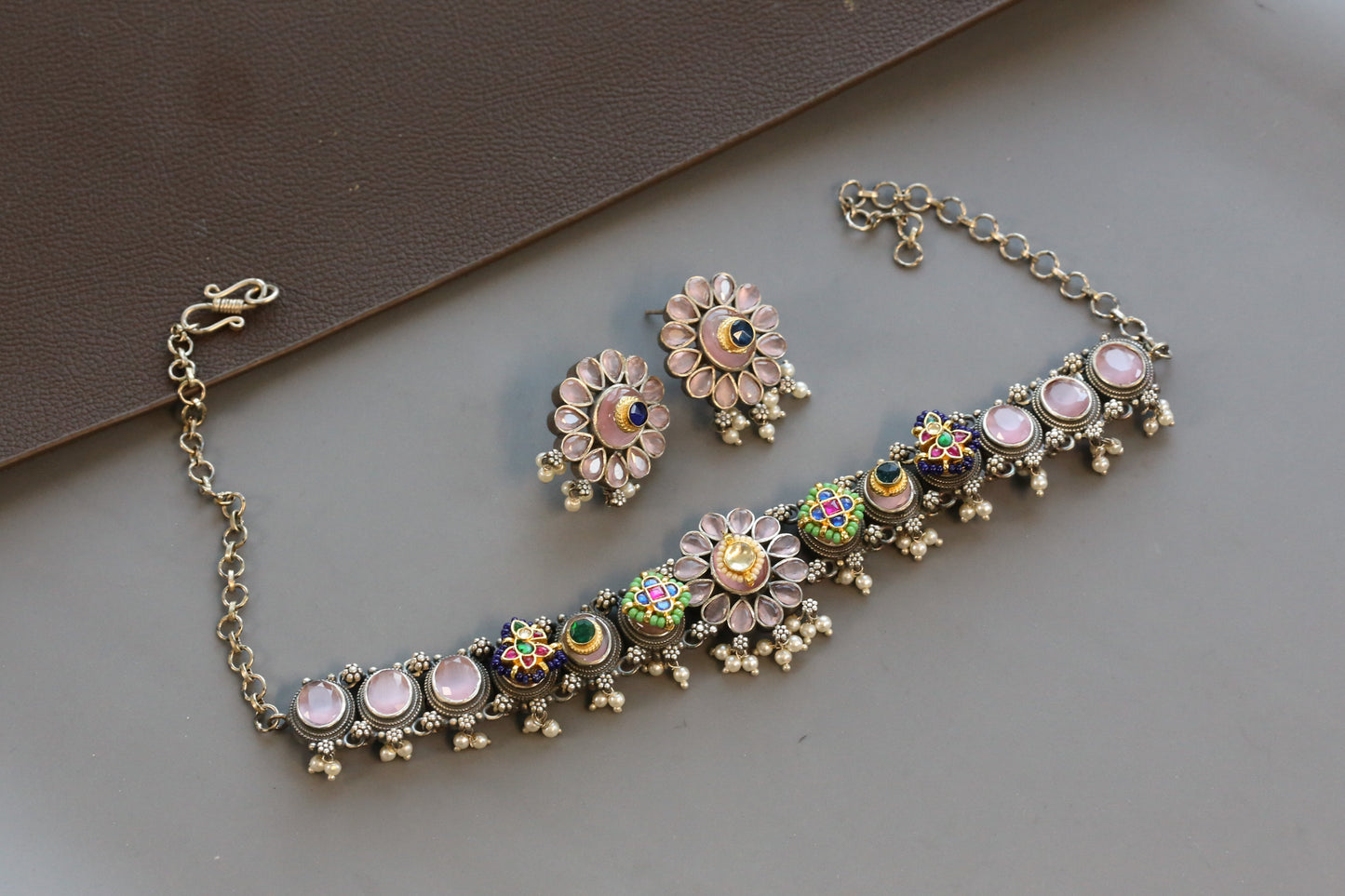 Kundan Fusion Pink Choker Set