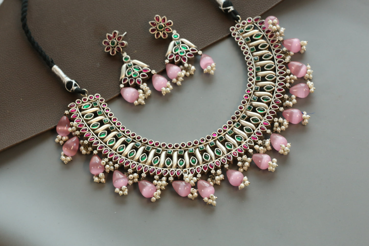 Multi Kemp Silver Look Oxidized Necklace Set