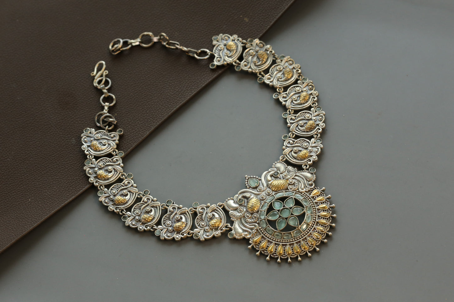 Aarya Silver Look Dual Tone Necklace- Mint