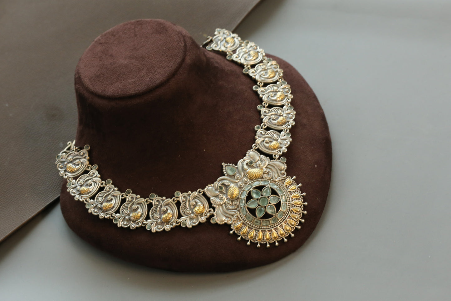 Aarya Silver Look Dual Tone Necklace- Mint