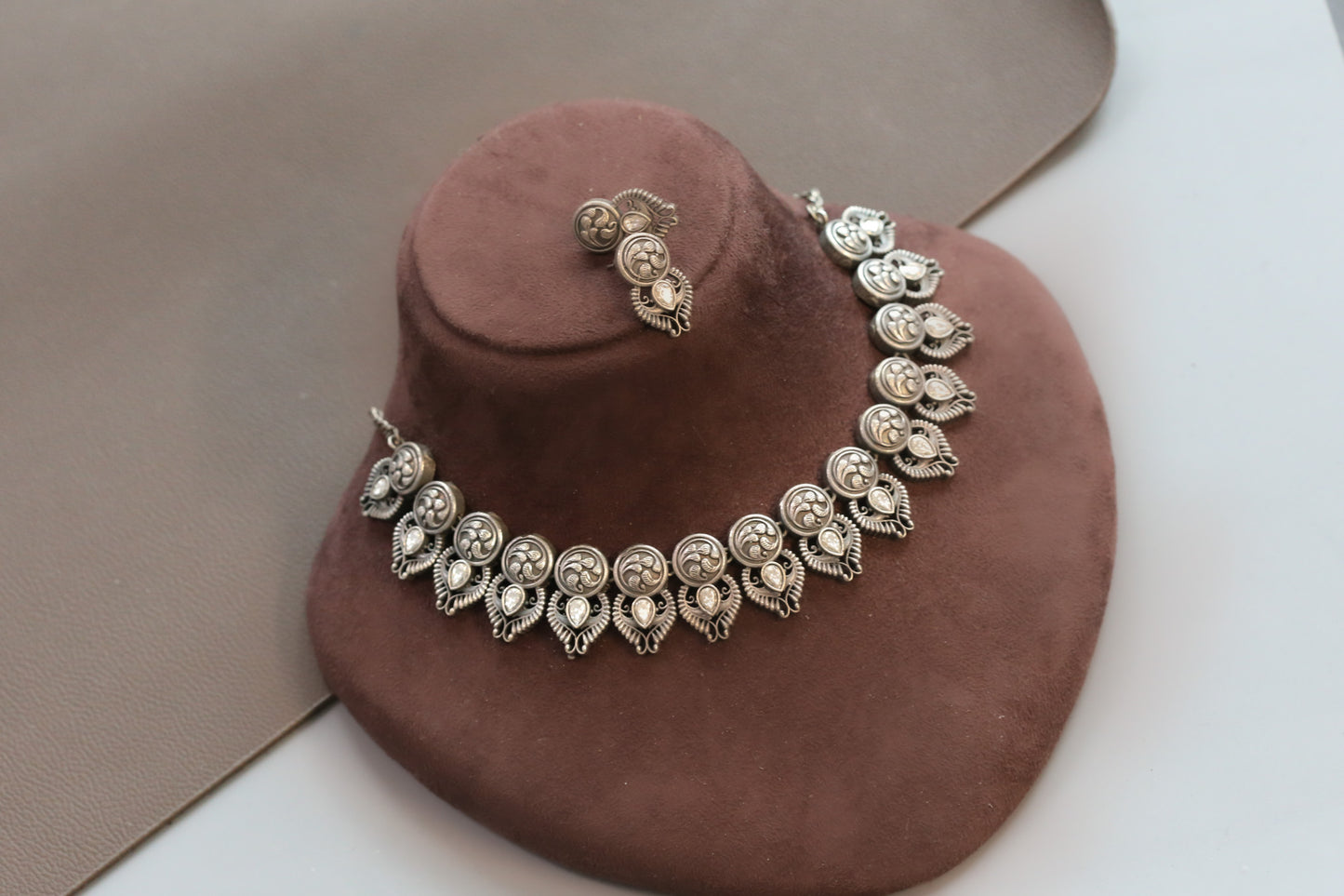 Nakshi Oxidized Necklace Set - Clear