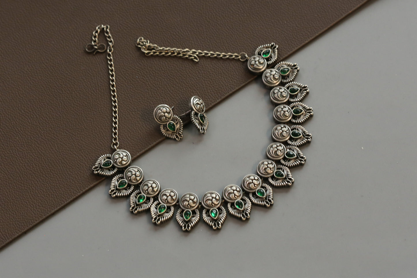 Nakshi Oxidized Necklace Set - Green