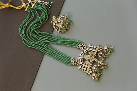 Long Mehndi Polish Necklace Set - Green
