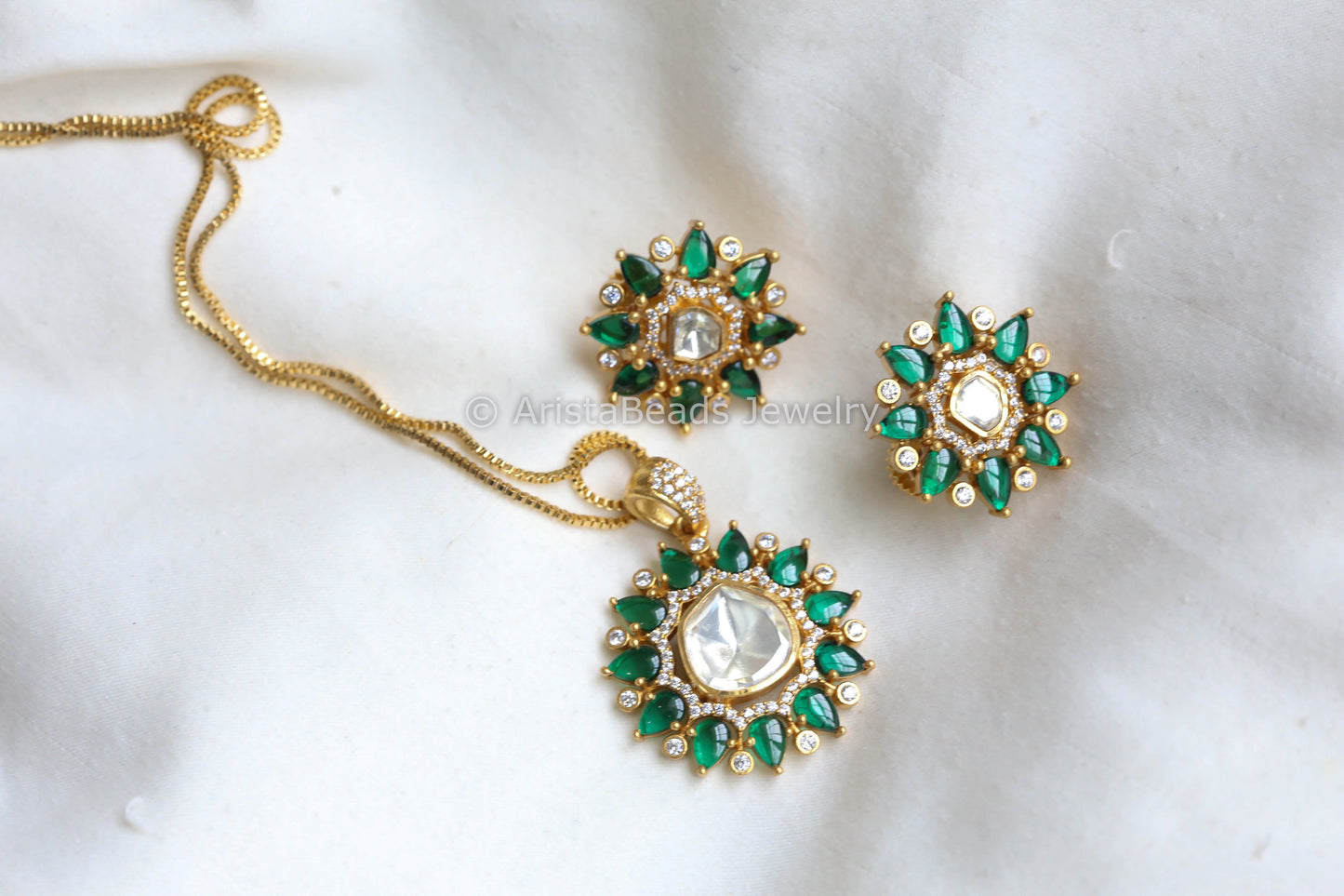 Sitara Real Moissanite Pendant Set - Green Pota (103-49)
