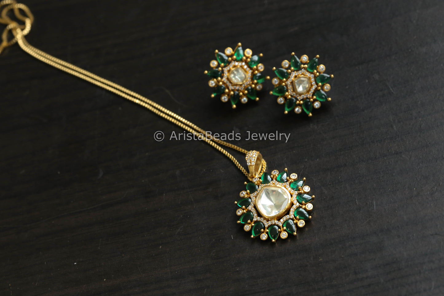 Sitara Real Moissanite Pendant Set - Green Pota (103-49)
