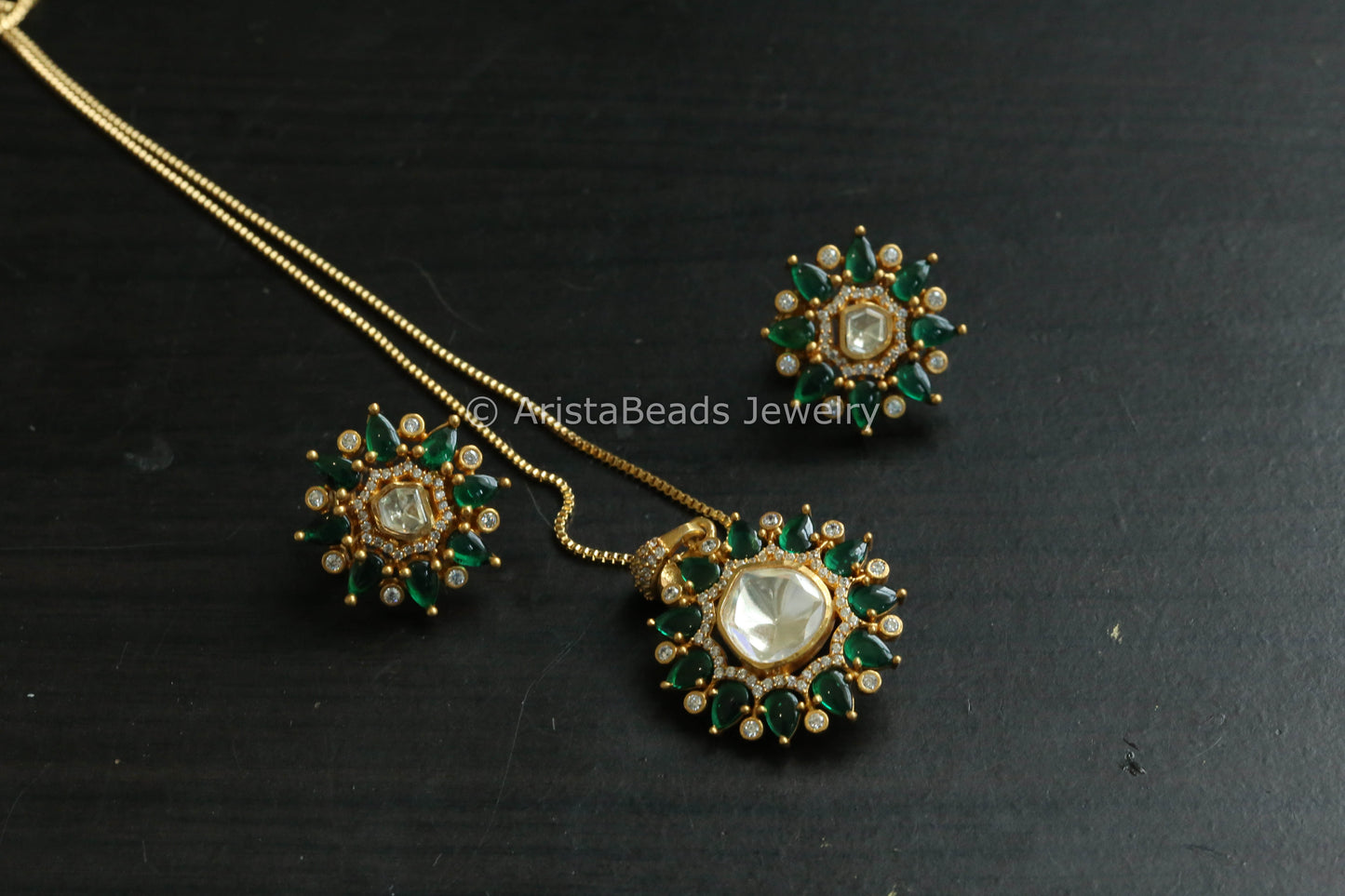 Sitara Real Moissanite Pendant Set - Green Pota (103-49)