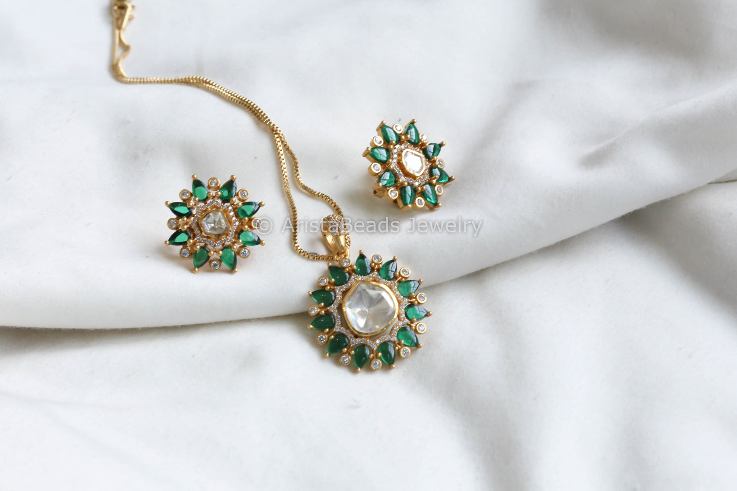 Sitara Real Moissanite Pendant Set - Green Pota (103-49)