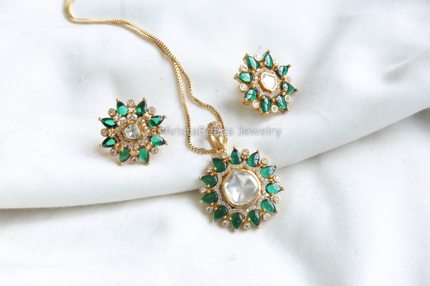 Sitara Real Moissanite Pendant Set - Green Pota (103-49)