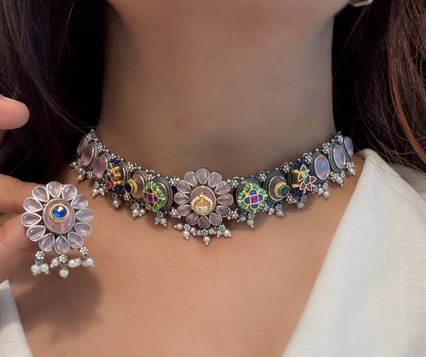 Kundan Fusion Pink Choker Set