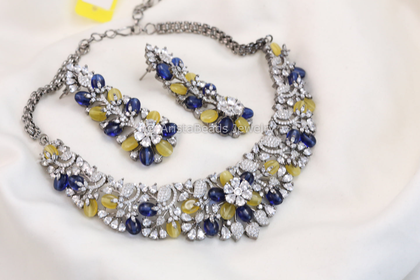 Contemporary CZ Pota Stone Necklace - Yellow Blue