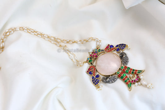 Kundan Jadau Fusion Necklace - Rose Quartz