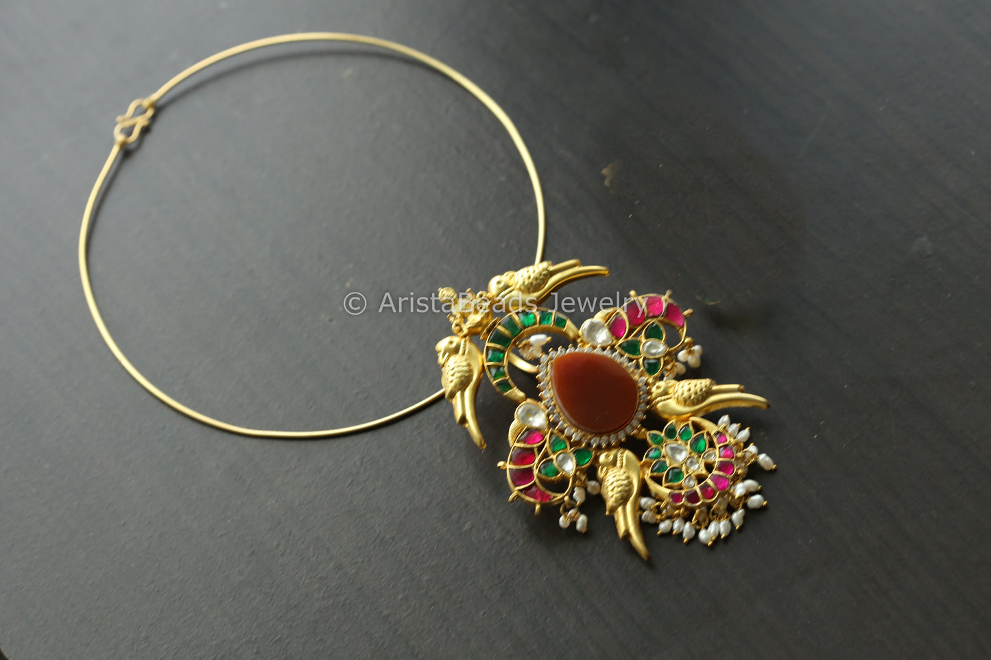 Kundan Jadau Hasli Necklace (Removable) - Carnelian