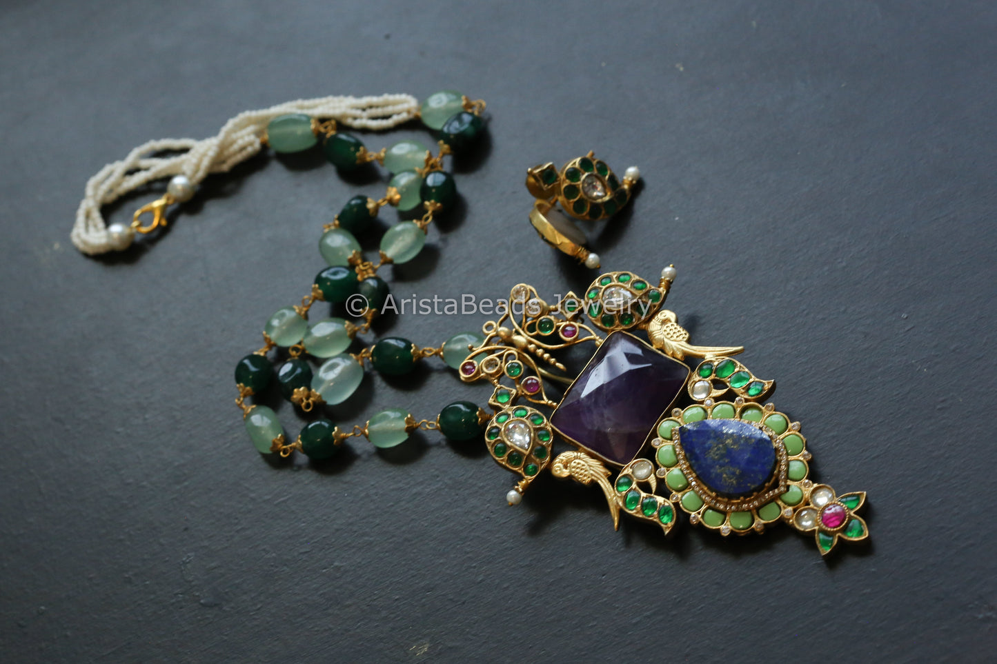 Kundan Jadau Fusion Necklace Set - Amethyst