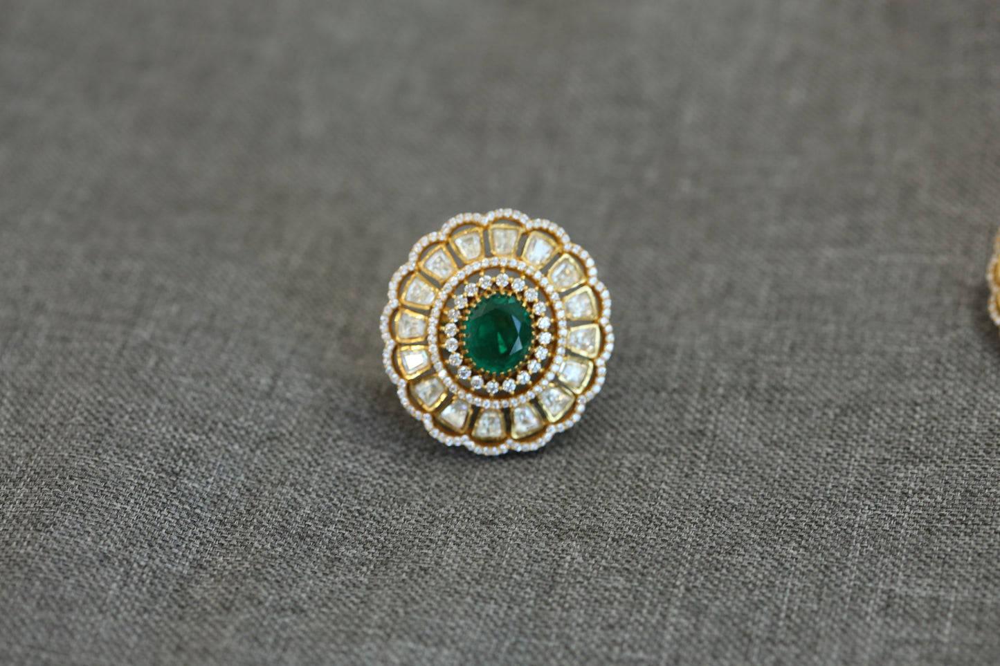 Fine CZ & Real Moissanite Ring - Green Doublet