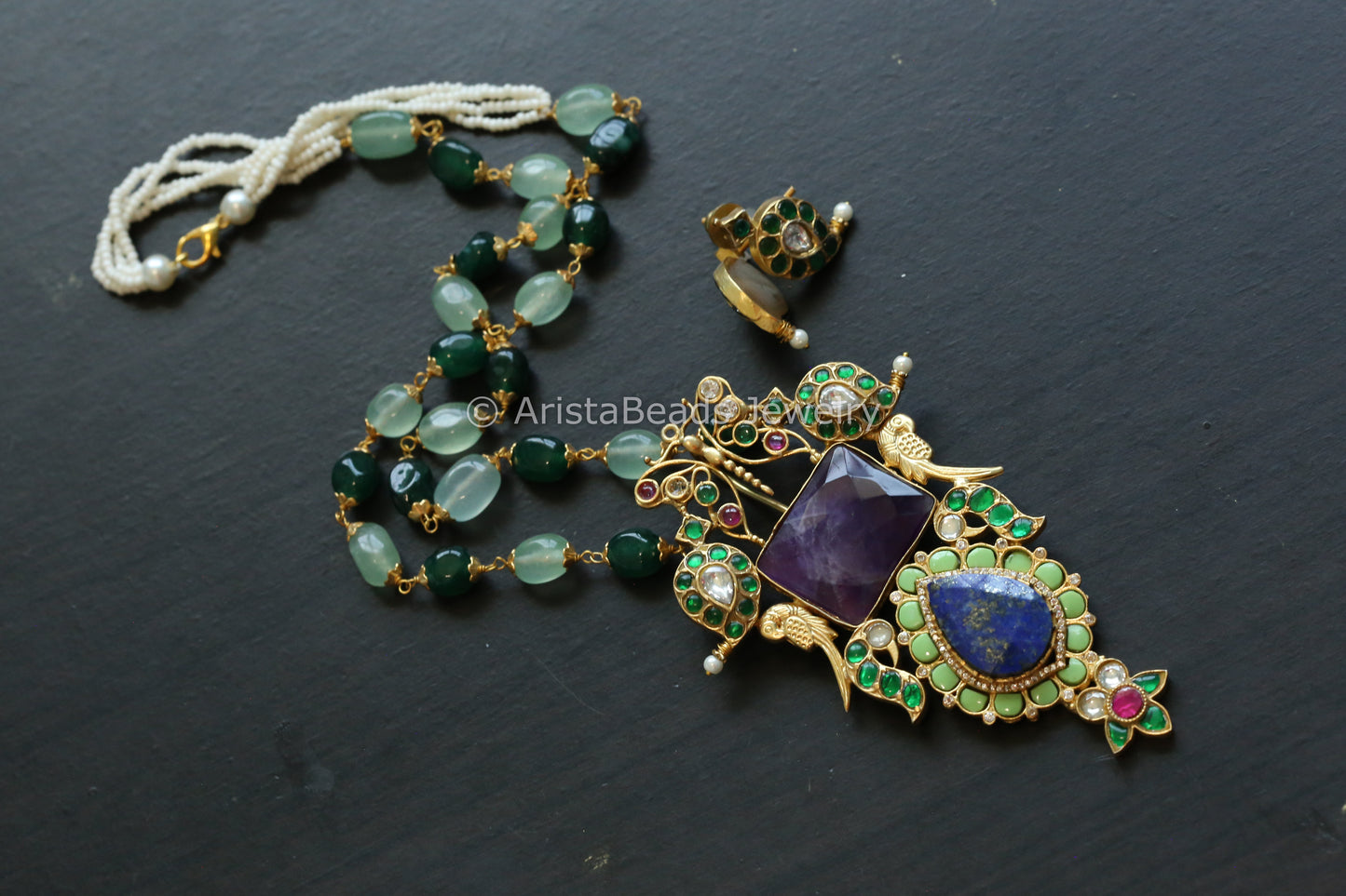 Kundan Jadau Fusion Necklace Set - Amethyst