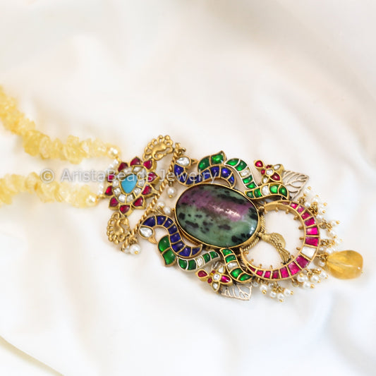 Kundan Jadau Fusion Necklace - Citrine Beads