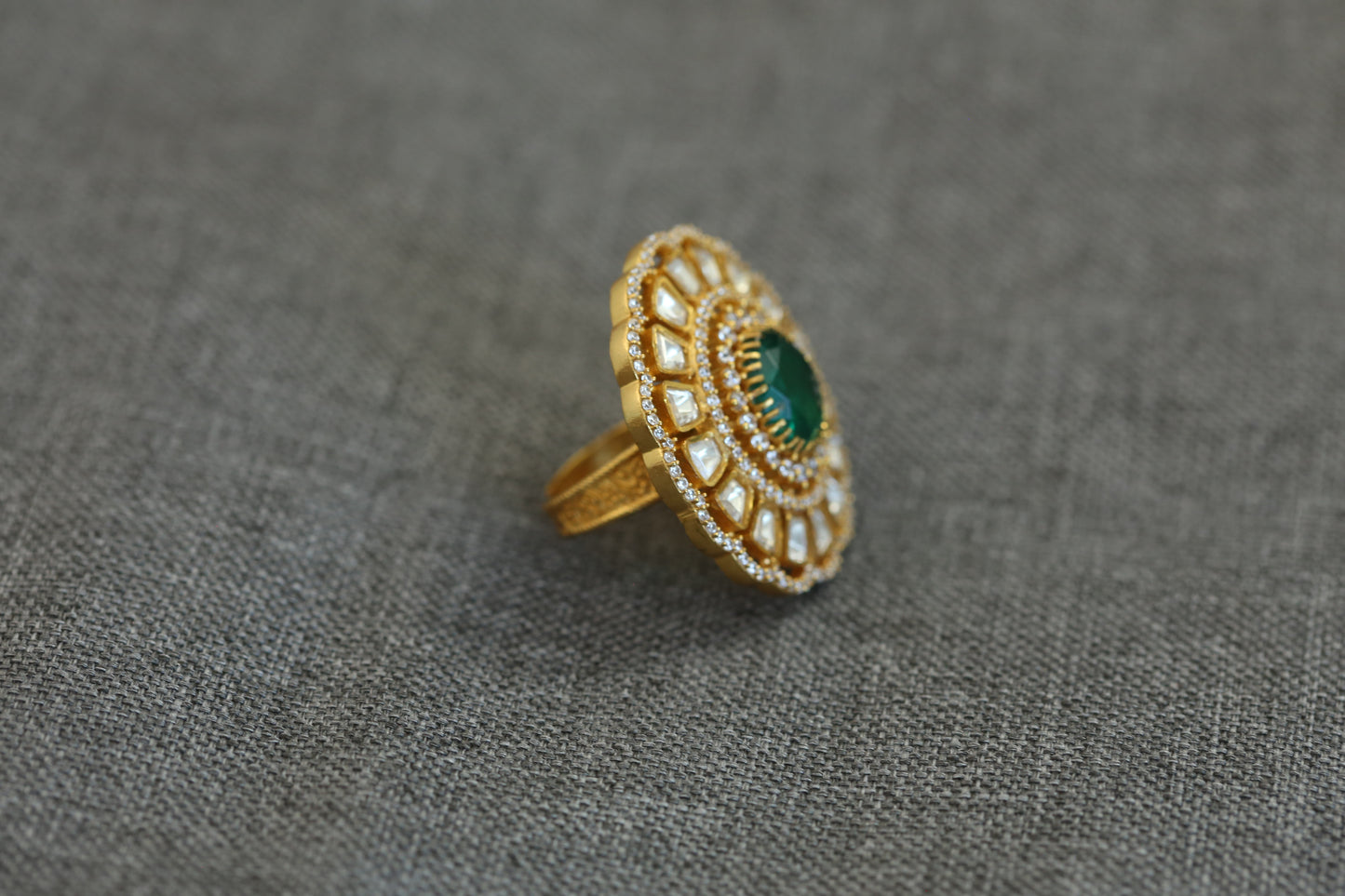 Fine CZ & Real Moissanite Ring - Green Doublet