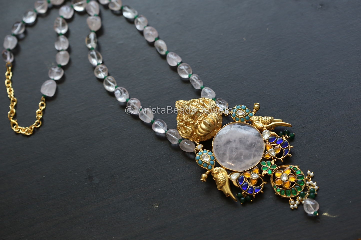 Real Jadau Necklace - Rose Quartz